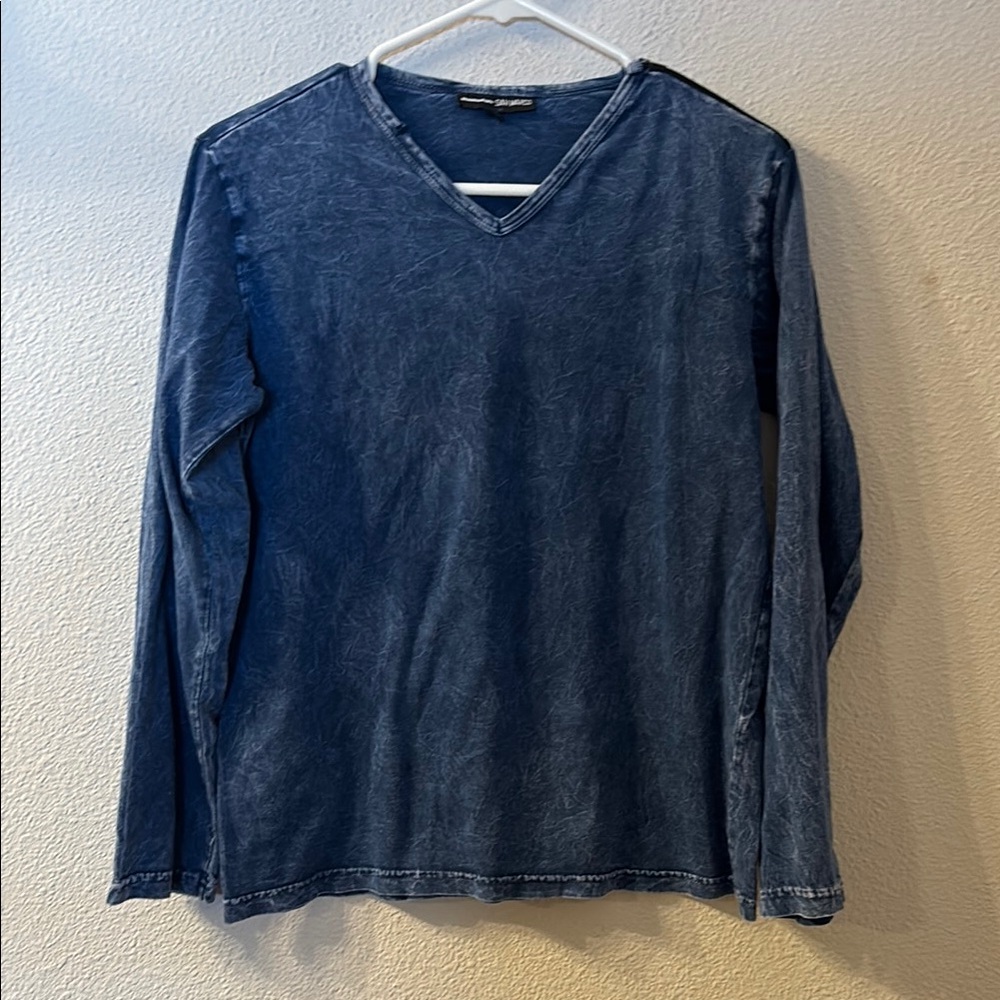 San Marco faux denim long sleeve with zipper shoulder